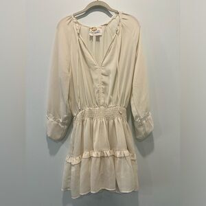Vintage Blue Life Cream Mini Dress with Ruffle Hem